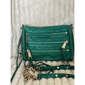 Rebecca Minkoff green crossbody bag leather three zippers tassels